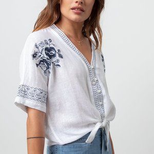 Rails Thea Top Embroidered Floral White Blue S